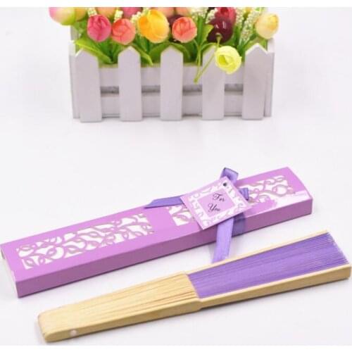 100pcs Silk Fan Cloth Wedding Decoration Hand Folding Fans For Wedding Favor Gifts With Gift Box LX7948
