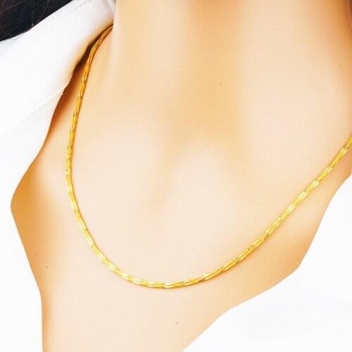 24k Gold Necklace for Women Caterpillar Shape Chain Bridal Wedding Necklaces Gold Clavicle Chain for Female