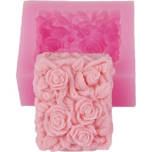 3D Rectangle Rose Silicone Soap Mold Tray Wedding Birthday Cake Decor DIY Fondant Cake Chocolate Baking Molds Bathroom Soap Form
