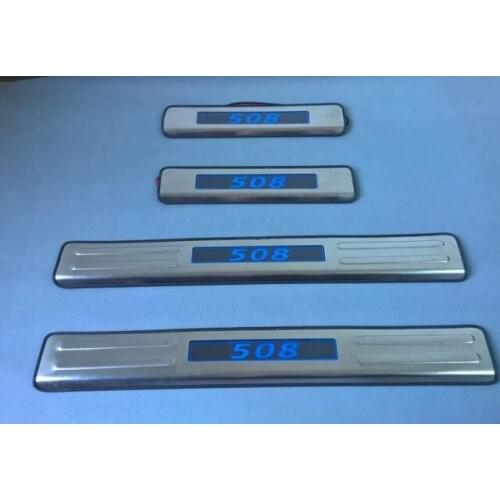 4PCS/SET With Blue LED light stainless steel Scuff Plate/Door Sill For Peugeot 508 2010--2017 Auto parts