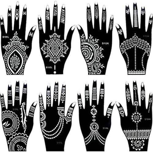 8 Sheets India Henna Tattoo Stencil Set for Women Girls Hand Finger Body Paint Temporary Tattoo Templates 20 X 10.5cm