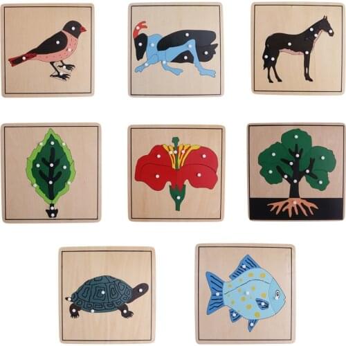 8pcs Wooden Animal Plant Puzzle Intelligence Development Game Montessori Early Learning Educational Toys for Children Kids