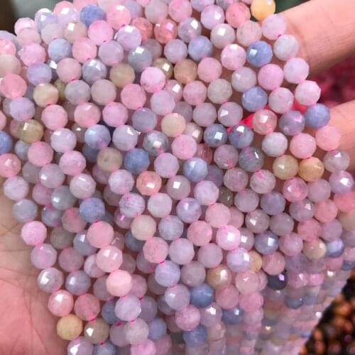 AAAAA Natural Faceted Colorful Morganite Gem Stone Round Loose Beads for Jewelry Making Diy Bracelet Necklace 15'' 6mm