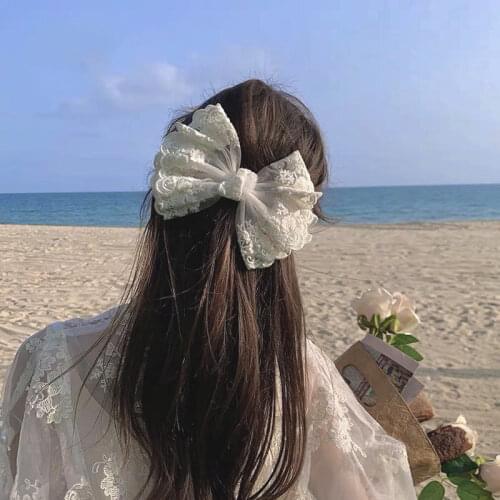 White Lace Big Bow Hairgrips Hair Bows Fashion Woman Girl Bridal Hairpin Sweet Princess Lace Hair Clip Headwear Hair Accessories