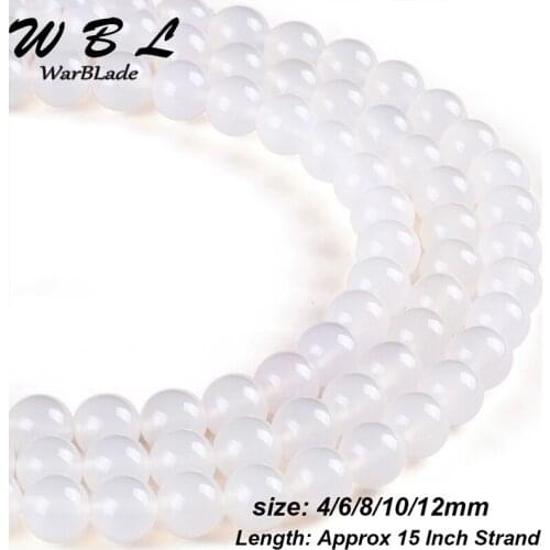 WarBLade 4mm 6mm 8mm 10mm 12mm Natural Stone White Beads Round Loose Stone Beads For DIY Necklace Bracelet Jewelry Making