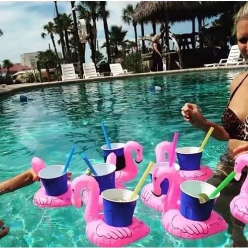 4PCS Hawaii Flamingo Drink Holder Pool Float Inflatable Swimming Beach Party Decoration Supplies Kids Adults Bath Toys Swim Ring