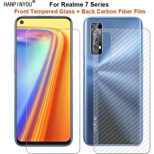 For Realme 7 7i X7 Pro 4G 5G 1 Set = Soft Back Carbon Fiber Film + Ultra Thin Premium Tempered Glass Front Screen Protector