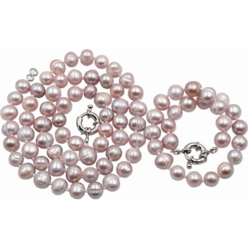 Dubai Jewelry Set for Women Natural Freshwater Pearl Beads Necklace Bracelet Statement Purple Pearls Chain Bangle Gifts A758