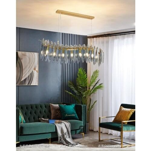 European and American lamps, light luxury, post-modern bar, restaurant, long chandelier, luxury smoky gray glass