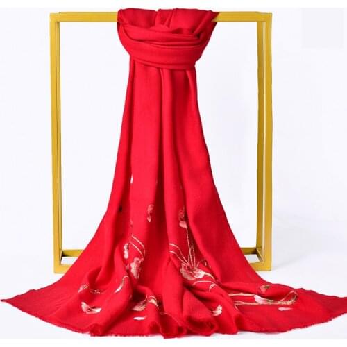Chinese Embroidery 100% Wool Scarf Shawls For Women Wraps Warm Wool Scarves For Female Ladies Scarf Neckerchief Autumn Winter