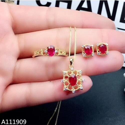 KJJEAXCMY boutique jewelry 925 sterling silver inlaid Natural ruby Ring Necklace Earring Suit Support Detection fine