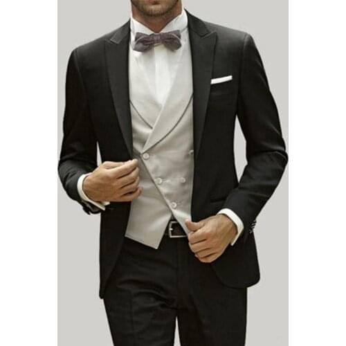 Handsome Groomsmen Peak Lapel Groom Tuxedos Mens Wedding Dress Man Jacket Blazer Prom Dinner (Jacket+Pants+Tie+Vest) A220