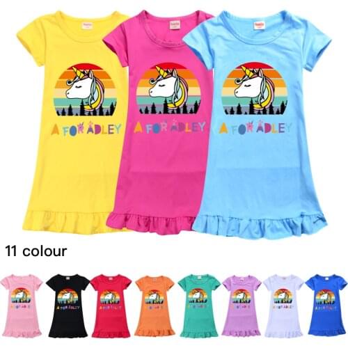 A for Adley Girl Dress Ice Silk Short-sleeved Pajama Summer Child Home Dress Kids Dresses for Girls Toddler Nightgown 4 6 Year