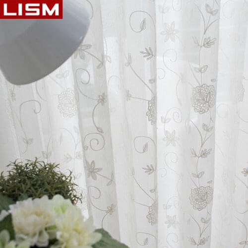 LISM Floral Embroidered Voile Curtains for Living Room Window Sheer Drapes for Bedroom Embroidery Tulle Kitchen Home Decoration
