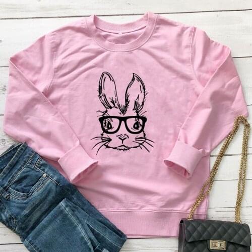 Cute Easter Hipster Bunny Witch Glasses Sweatshirt Funny Women Christian Holiday Gift Pullovers Kawaii Hoppy Easter Sweatshirts