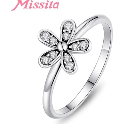 MISSITA New Fashion Clear CZ Daisy Flower Finger Rings for Women Silver Color Jewelry Brand Crystal Ring Wedding Gift