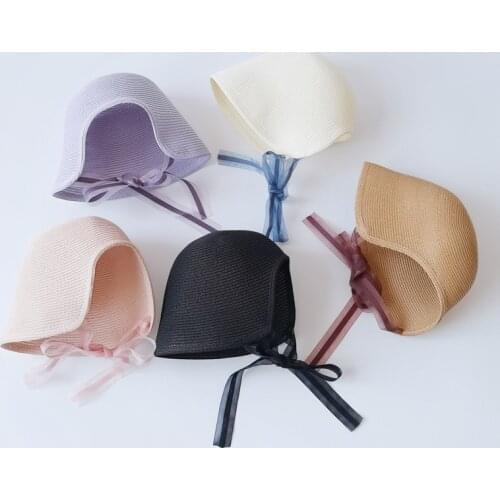 Fashion Summer Kids Boys Girls Straw Hats Solid Color Baby Sun Hats Beach Caps Bucket Hat