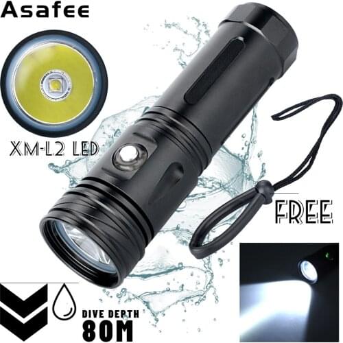Powerful Brightest XM-L2 LED Diving Flashlight 1600LM IPX8 Waterproof Underwater 80M Protable Dive Light Camping Lanterna