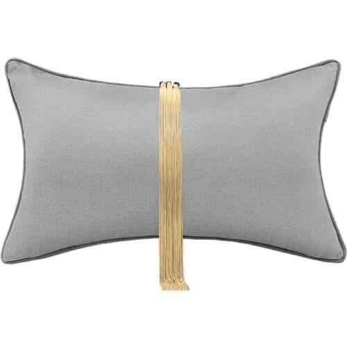 Luxury Gold Metal Tassel Cushion Cover Pillow Cover Solid Grey Jacquard Waist Pillowcase Home Decor Sofa Cushion 30x50cm