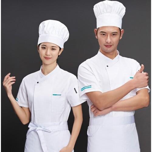 New style chef uniforms short-sleeved sweat-absorbent breathable cotton chef clothing short-sleeved chef uniforms white