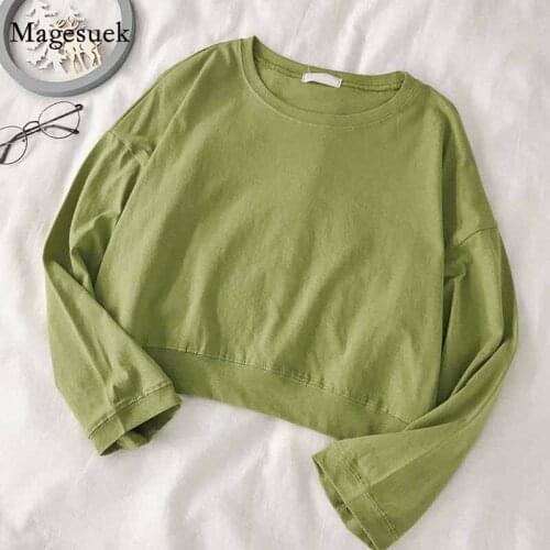 Plus Size Early Autumn New Korean Style Simple Solid Color Short Sweetshirts Loose Casual O-neck Thin Tops Women Clothing 11751