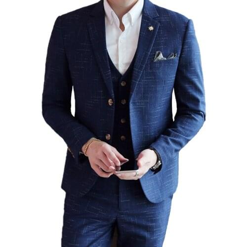 Jacket + Vest + Pants ) Fashion Boutique Plaid Formal Business Mens Suit Groom Wedding Dress High-end Brand Stage Male Suits
