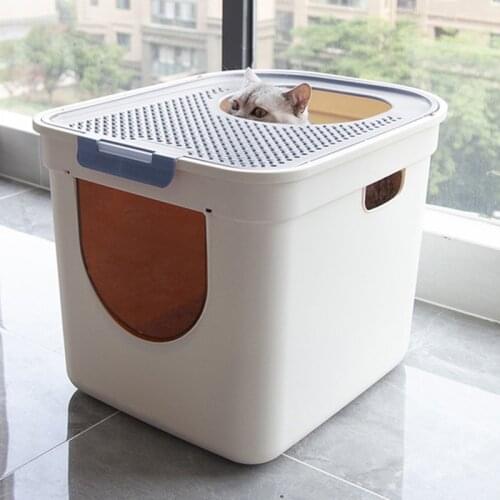 JOYLIVE Anti-odor Semi-enclosed Large Size Top Type Cat Toilet Fully Enclosed Oilet Cat Litter Totally Closed Plastic Dropship