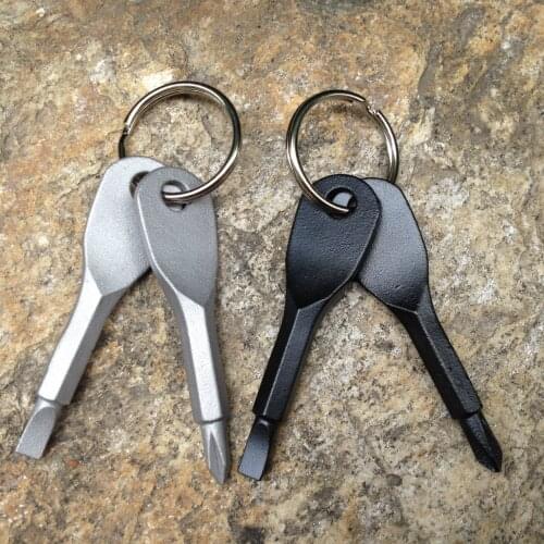 Portable Stainless Steel Keychain Screwdriver Flathead Head Key Ring Key Chain Screwdriver Silver/Black Travel Kit