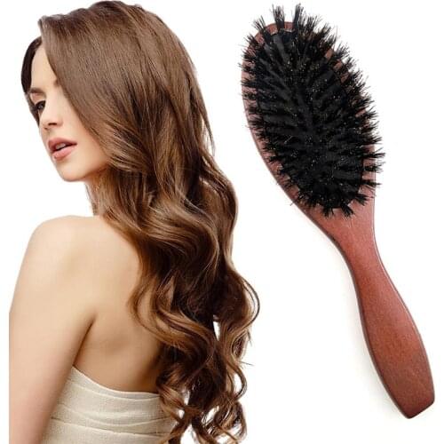 1Pc Natural Bristle Hairbrush Massage Comb Anti-static Hair Scalp Paddle Brush Wooden Handle Hair Brush Styling Tool