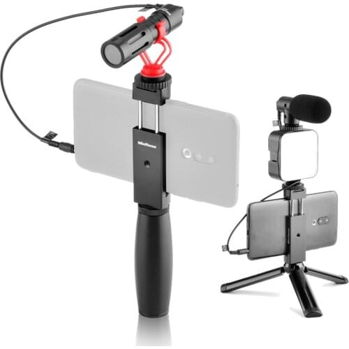 Smartphone Tripod Stand Cold Shoe Mount Viedo LED Light Microphone Vlog Grip Mobile Cell Phone Vlogging Kit for YouTube Starter