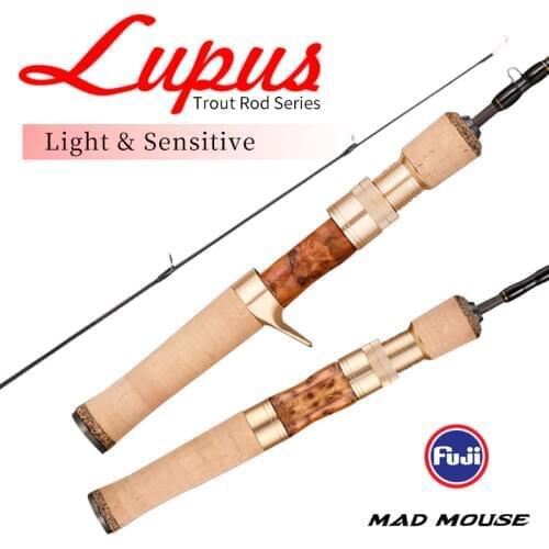 MADMOUSE LUPUS Fuji Parts Trout Rod 1.68m 2Section Wood handle Lure 1.8-10g Spinning/Casting Portable Fishing Rod