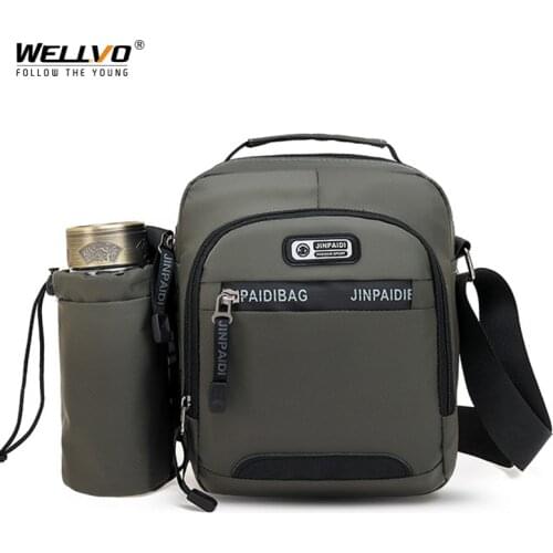 Mens Crossbody Bags With Bottle Pocket Male Waterproof Oxford Shoulder Bag Solid Color Casual Handbag Small Pack Purse XA934ZC