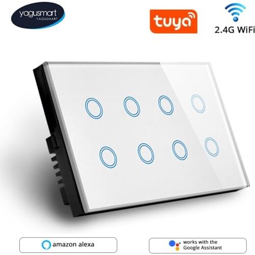 Yagusmart Tuya WiFi Smart Touch Light Switch 8 Gang Neutral Required Alexa Google Home Smart Life APP Voice Control Wall Switch