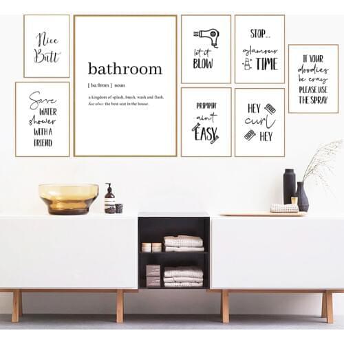 Funny Bathroom Quotes Prints Modern Minimalist Poster Bathroom Wall Art Decor Black and White Wall Picture Toilet Decoration