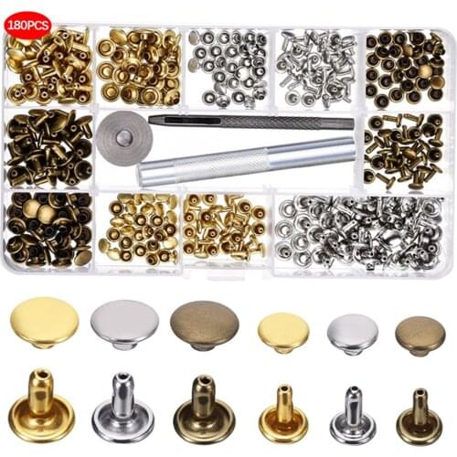 Leather Rivets Tubular 3 Sizes Metal Studs with Setting Tool Kit for DIY Craft Shoes Bag Jeans Clothes Belts Repair