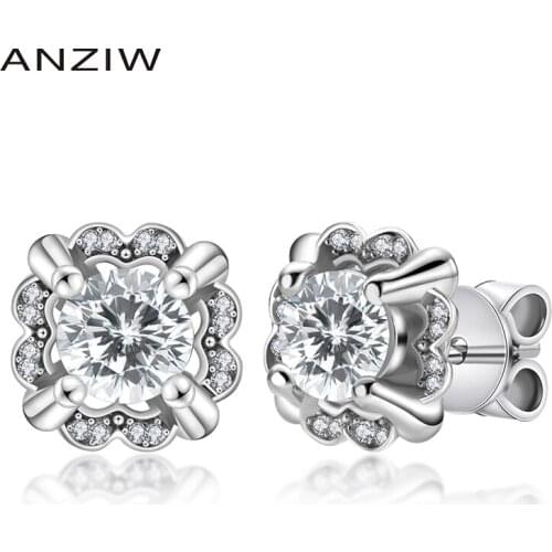 925 Sterling Silver Moissanite Diamond Round Cut Stud Earrings Silver 5mm Flower Stud Earring Women Wedding Party Jewery