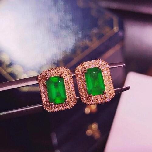 H1019 Fine Jewelry Pure 18 K Gold Jewelry AU750 100% Natural Emerald Gemstone 1.8ct Females Stud Earrings for Women