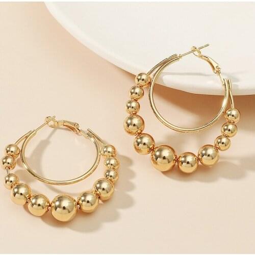 Hyperbole Gold Color Beaded Hoop Earrings For Women Creativity Round Circle Earrings Accessories Halloween Christmas Party Gifts