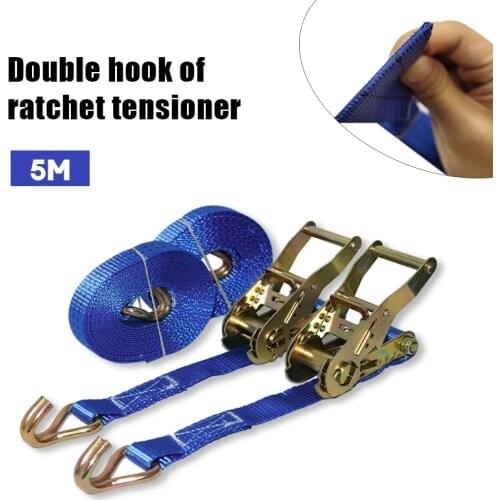 2pcs 5M Car Motorcycle Lorry Lashing Cargo Strap Ratchet Belt Weaving 5M Wear Resistant With Metal Buckle Tie Down Polyester Blu