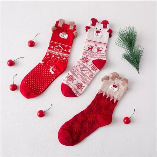 3 Pair/ Lot Women Christmas Socks Sweet Design Women New Year Red Cute Cartoon Animal Soft Cotton Socks Christmas Gifts