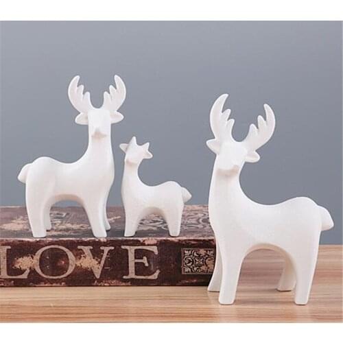 3Pcs/Set Ceramic Animal Figurine Decorative Statue Deer Porcelain Figurine Home Desktop Decor Christmas Birthday Wedding Gift