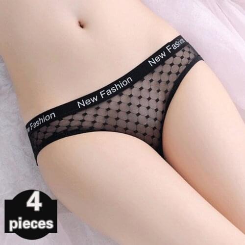 4 pcs Fashion underwear women Sexy cotton crotch panties transparent breathable underpants low-waist mesh Comfort briefs