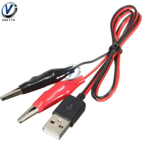 5pcs Alligator Test Clips Clamp to USB Male Connector Power Supply Adapter Wire 60cm Red And Black