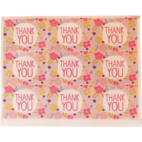 90pcs/Lot Romantic Pink Flowers Thank You Seal Sticker Cake Baking Gift Package Stickers