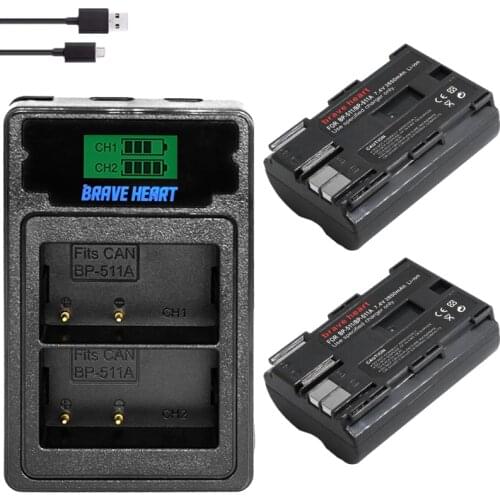 2x 7.4v 2650mah BP-511A BP-511 BP 511 511A BP511 BP511A Battery + LCD USB Charger for Canon EOS 40D 300D 5D 20D 30D 50D camera