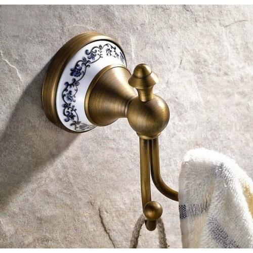 Antique Brass Clothes Hooks Wall Mounted with Porcelain towel rack clothes hook Bathroom Accessories Robe Hooks zba410