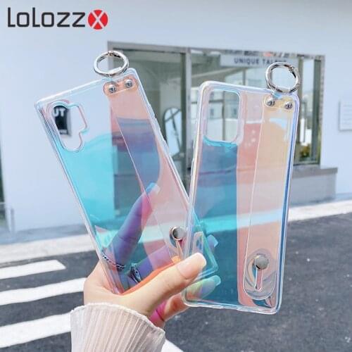 Wrist Strap Stand Cell Phone Case For Samsung A51 A71 A31 A21S A82 A22 A12 A02S A20 A30 A50 M21 M31 M60S Laser Transparent Cover