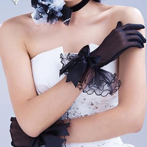 Perfectlifeoh Black Bridal Wedding Gloves Party Evening Graduation Gloves Wrist Short High Quality bridal gloves