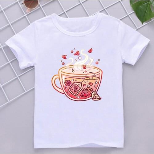 Sweet Rose Tea Kids T-Shirt 2021 New Summer T-Shirt Short Sleeve White Tshirt Baby Girl/Boy Cute Flower Petals Top Tees