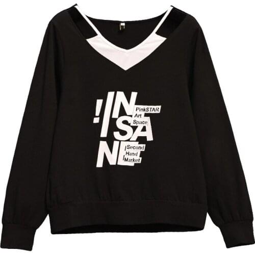 Fake 2 Pieces Autumn Long Sleeve Plus Size Tops Womens T-shirts 2021 Hit Fashion Slim Letters Printed T shirt Women Large Size